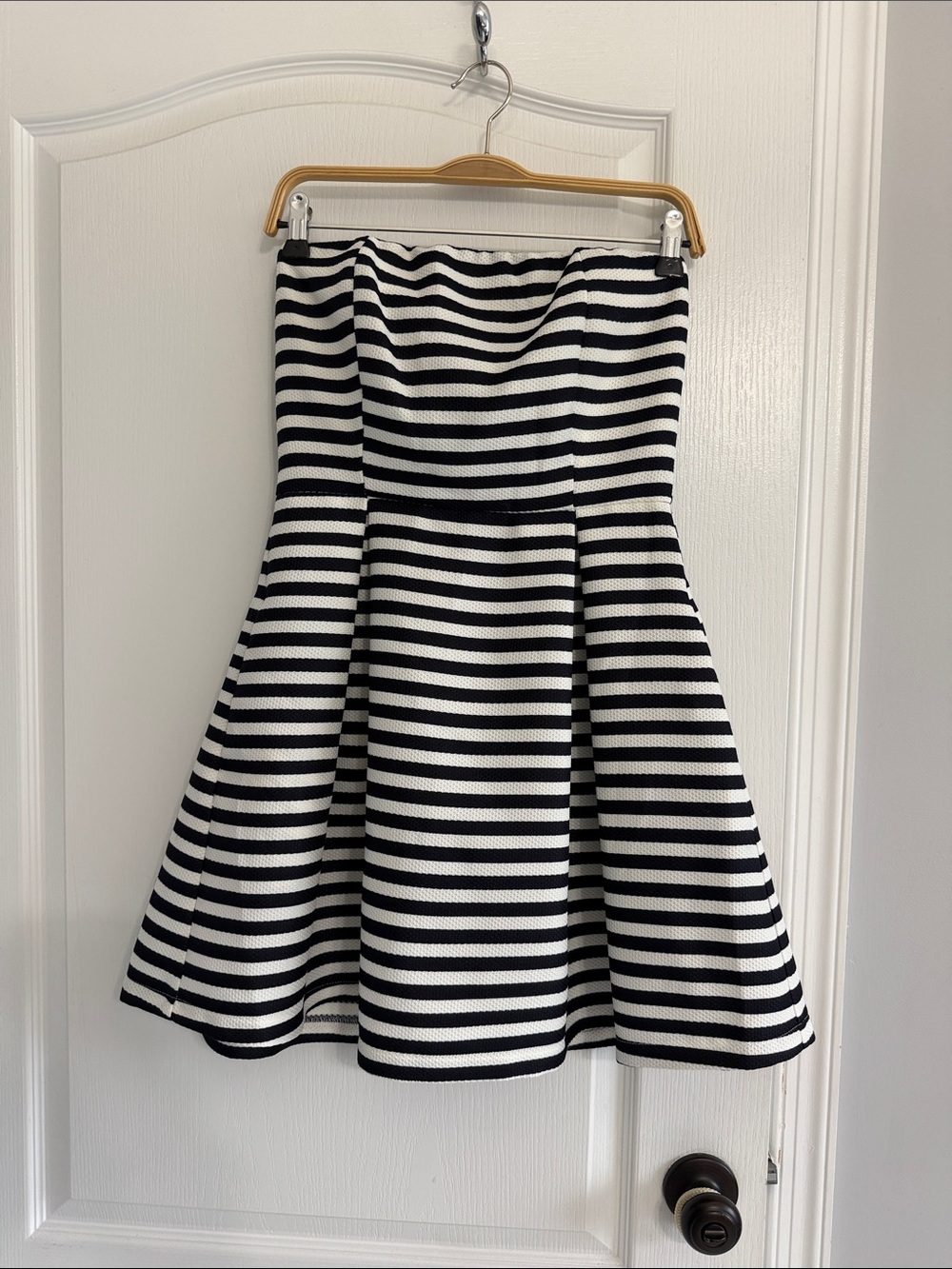 Sans Souci Black and White Striped Fit-and-Flare Dress